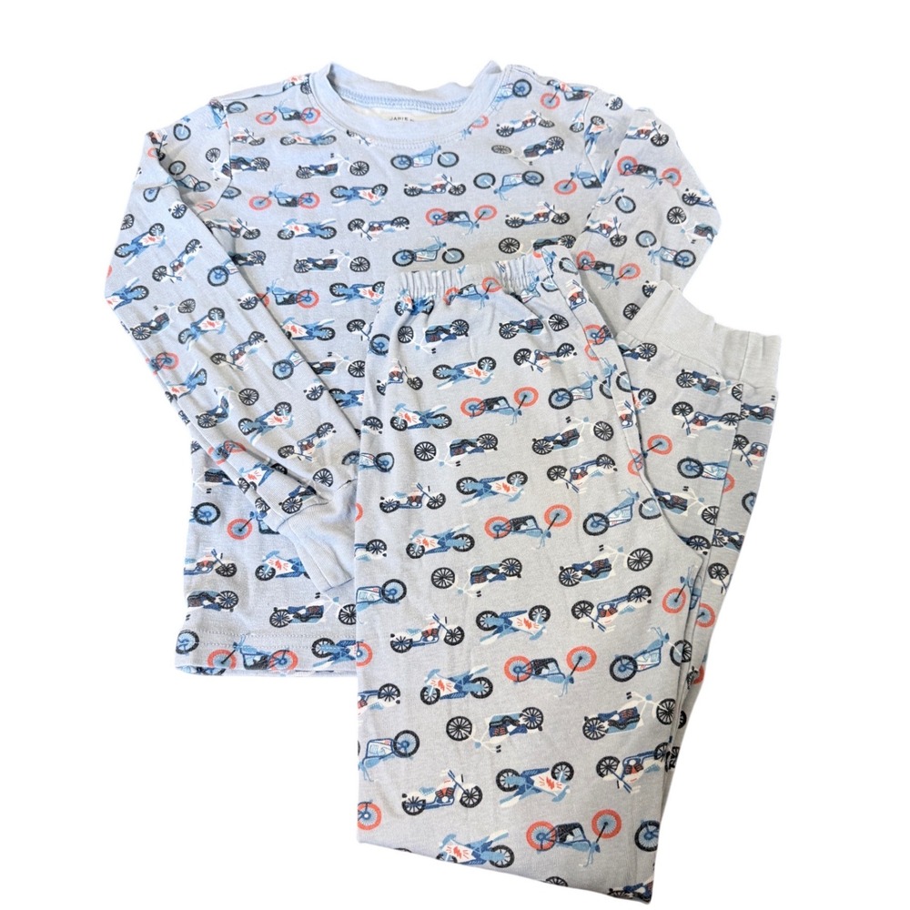 Janie and Jack Boys Blue Motorcycle Print Cotton Pajama Set Size 7 2-Piece PJs